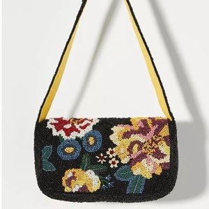 Anthropologie Beaded Floral Shoulder Bag5 x8